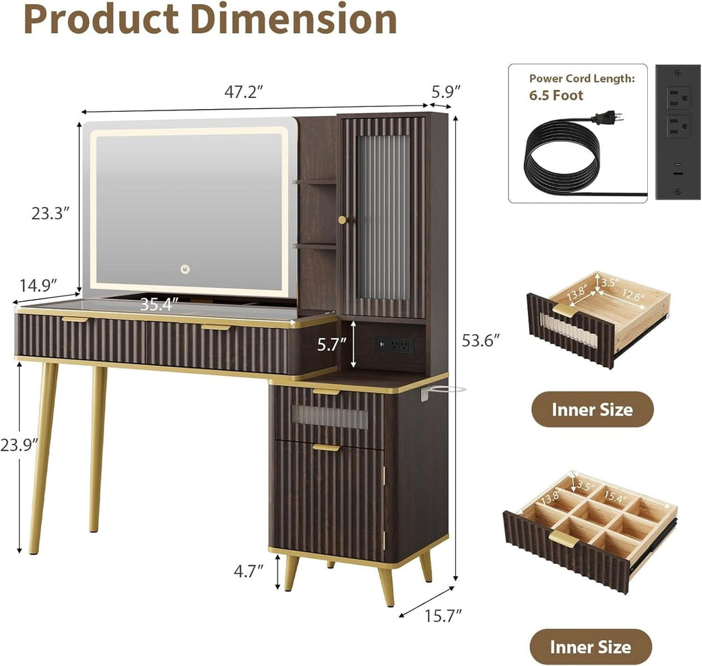 Noelle Vanity Desk with Mirror Lighting