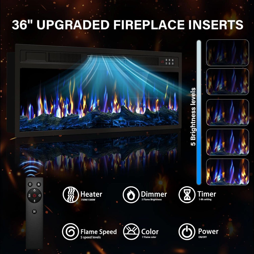 Black LED Fireplace TV Console
