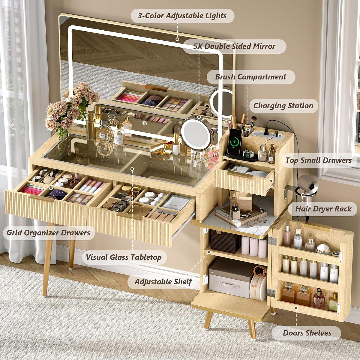 Celeste Vanity Desk with Magnifying Mirror