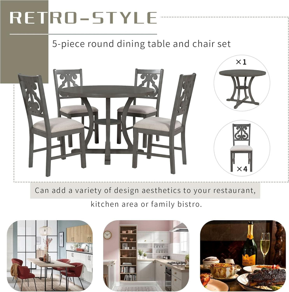 Avignon 5-Piece Round Dining Set