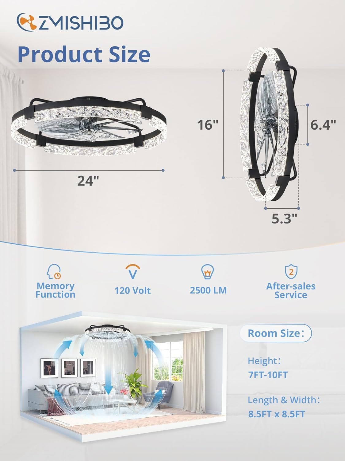 Black Crystal Ring Ceiling Fan