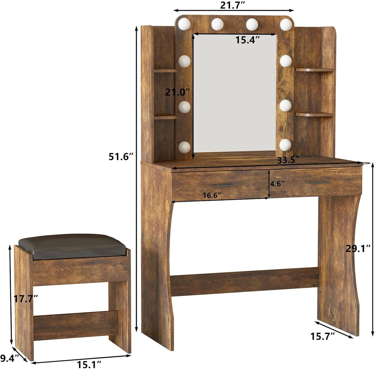 Delphine Rustic Brown Illuminated Vanity Desk
