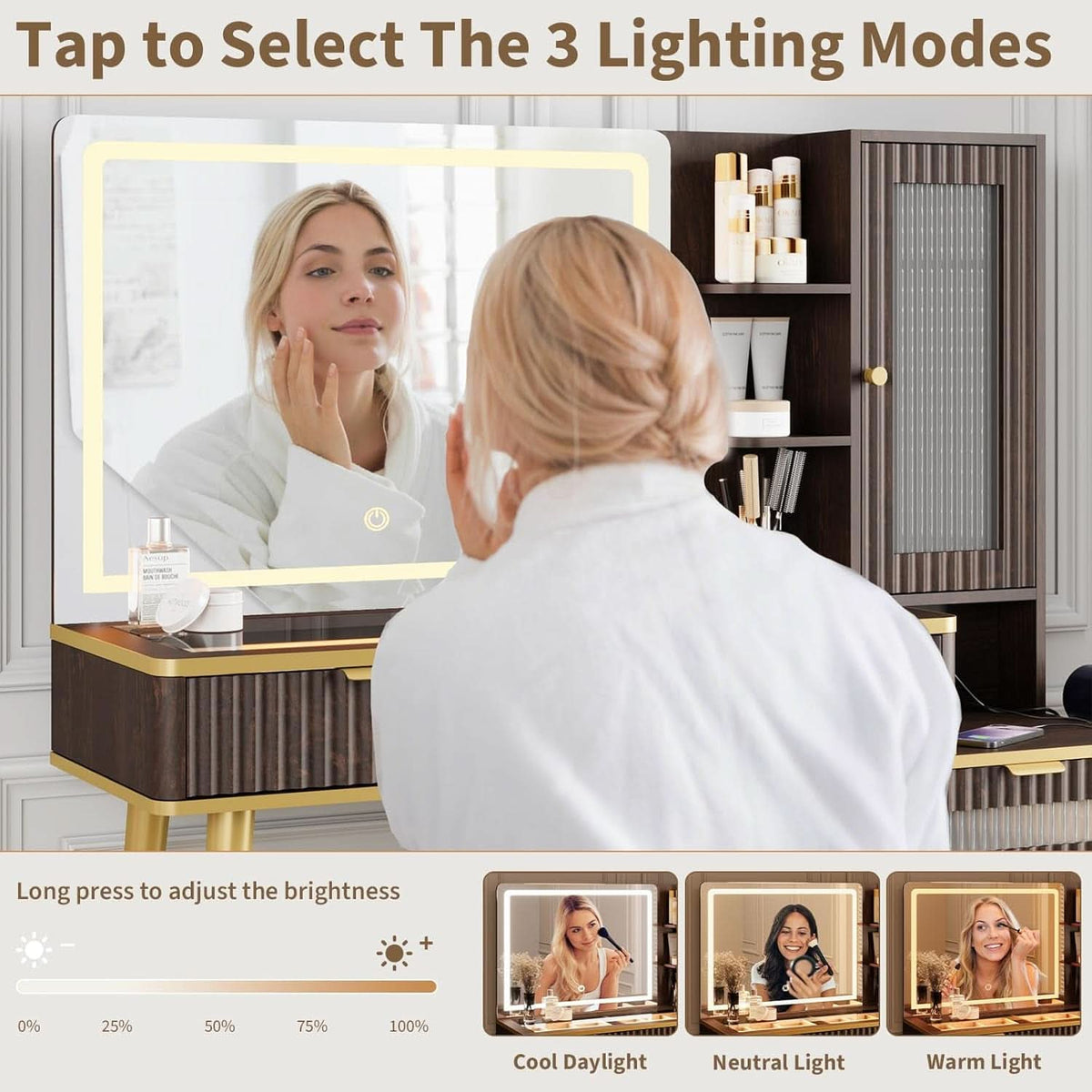 Noelle Vanity Desk with Mirror Lighting