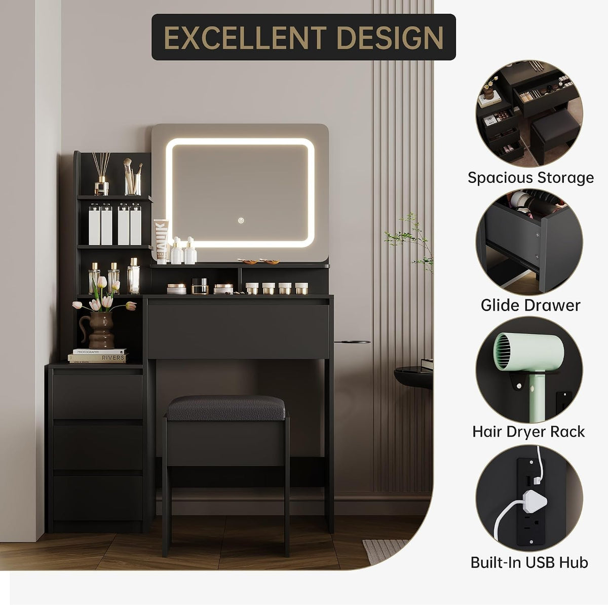 Aveline Illuminated Vanity Desk