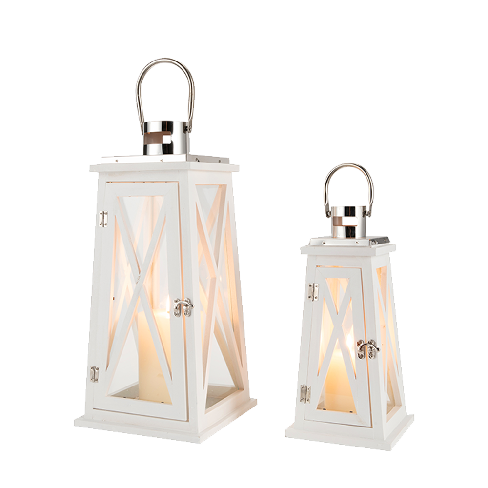 White Cross-Frame Lanterns — Set of 2