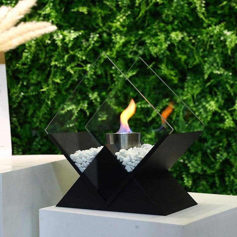 Sculptural Black Tabletop Fireplace