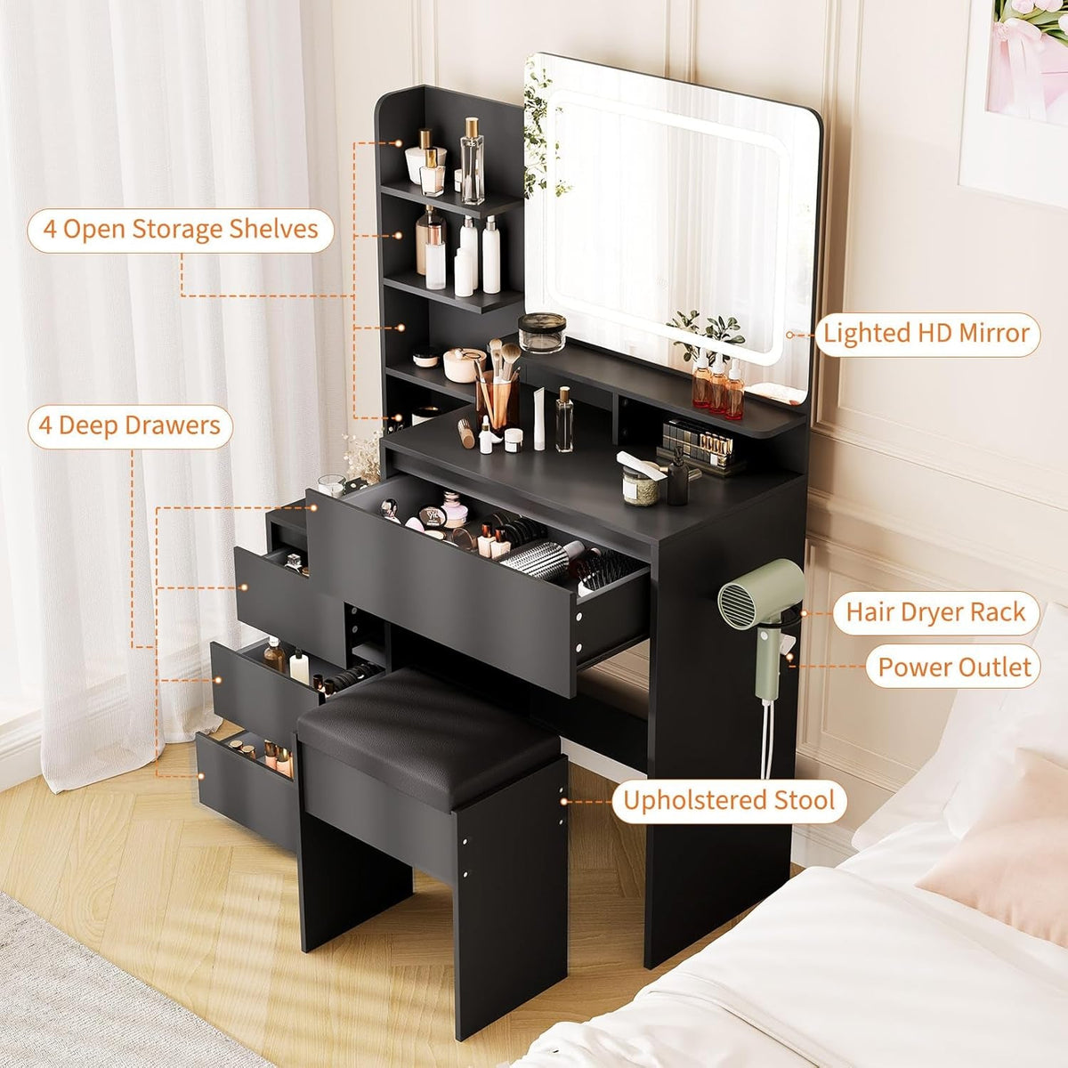 Aveline Illuminated Vanity Desk