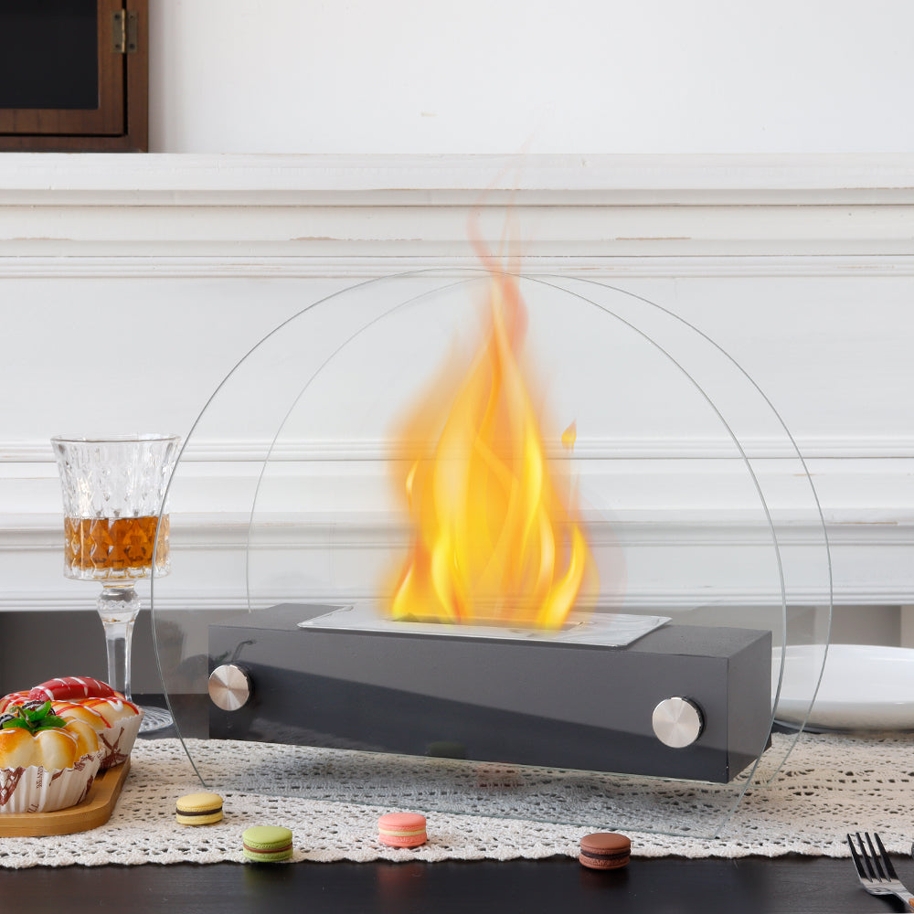 Round Glass Tabletop Fireplace