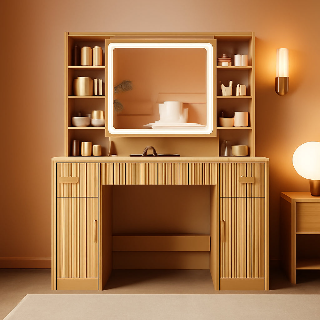 Elodie Natural Oak Illuminated Vanity Desk