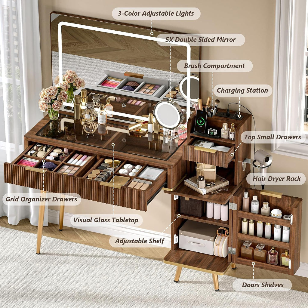 Solenne Walnut Makeup Vanity Desk
