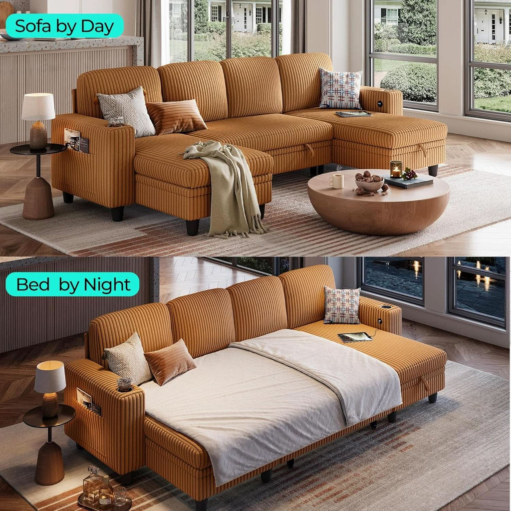 Aurelia Corduroy U-Shaped Sleeper Sectional