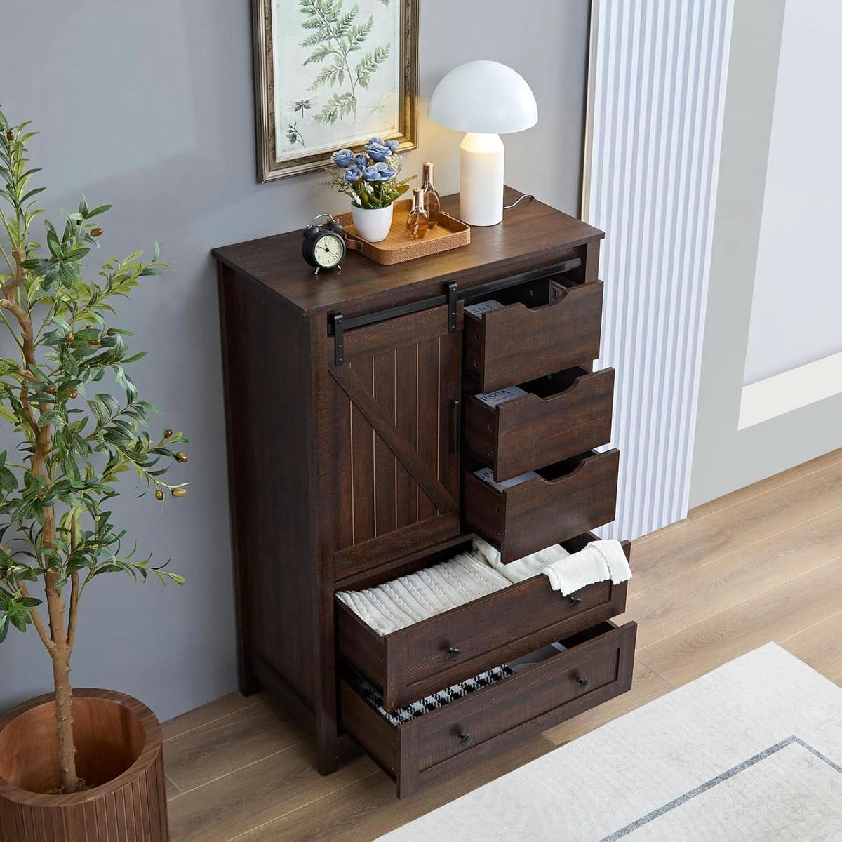 Sliding Door Five-Drawer Chest