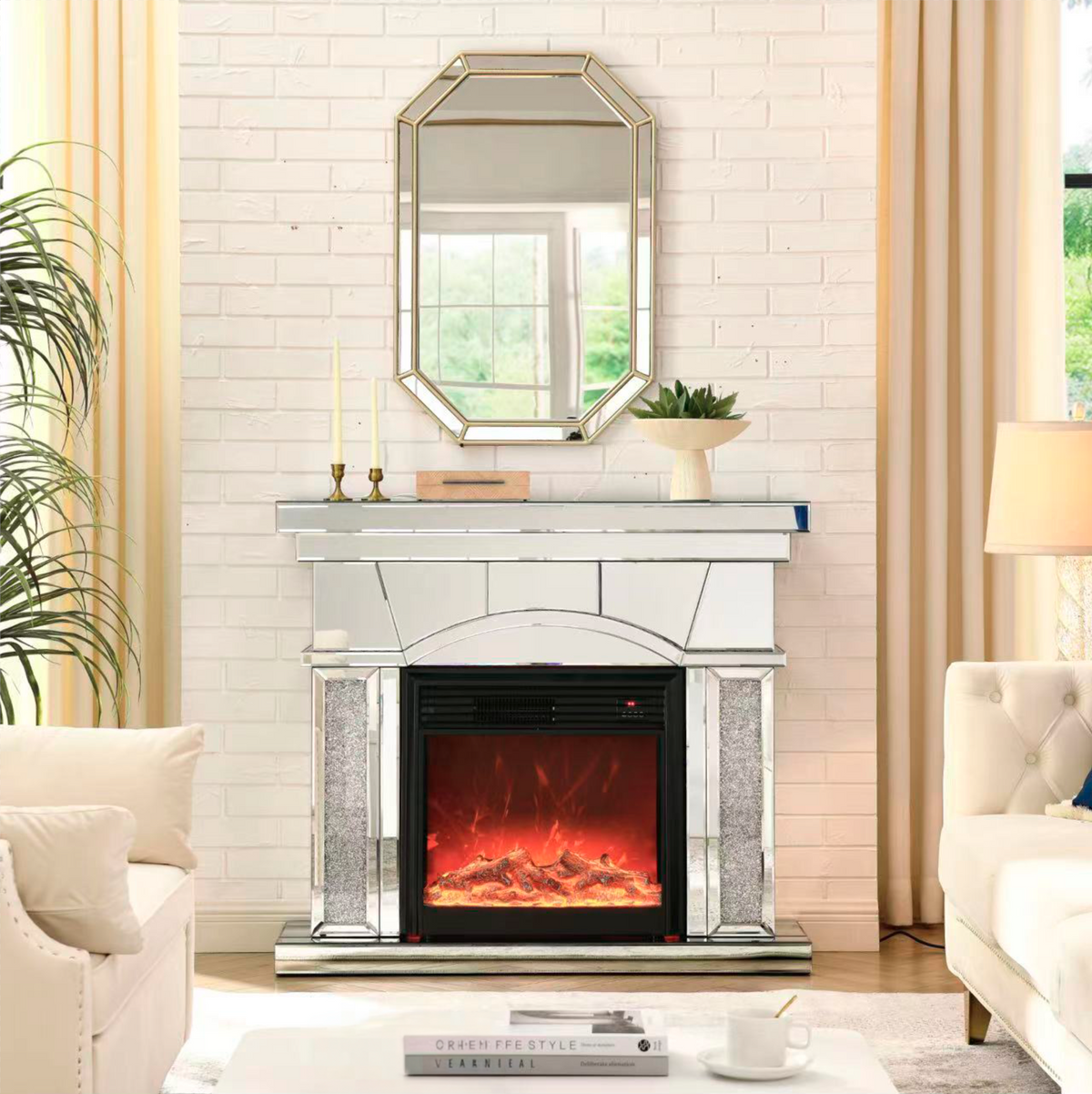 Mirrored Glam Fireplace Mantel