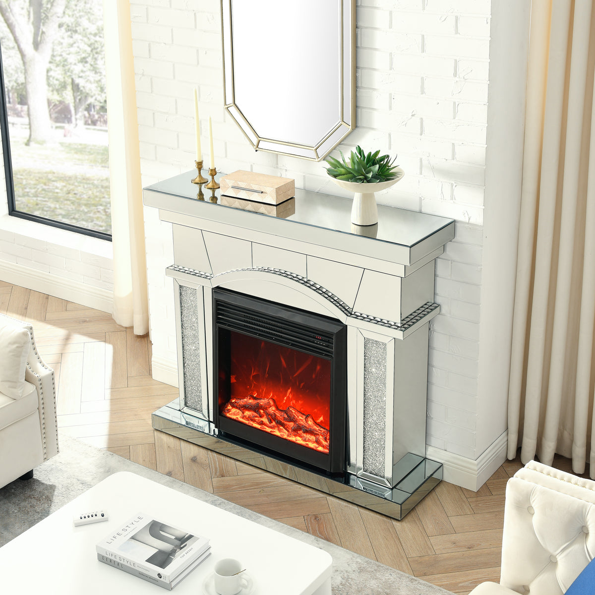 Mirrored Glam Fireplace Mantel