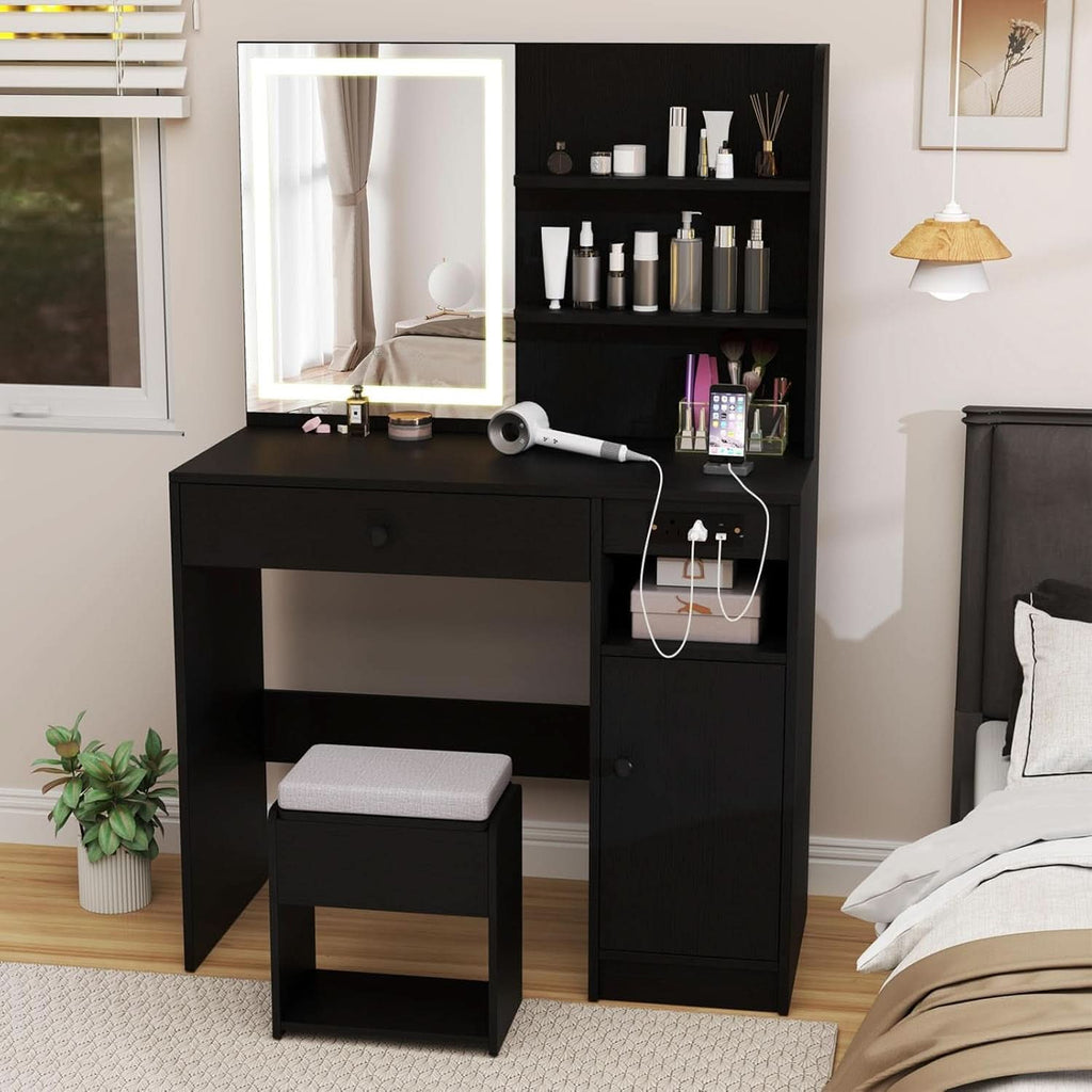 Sabine Black Illuminated Vanity Desk