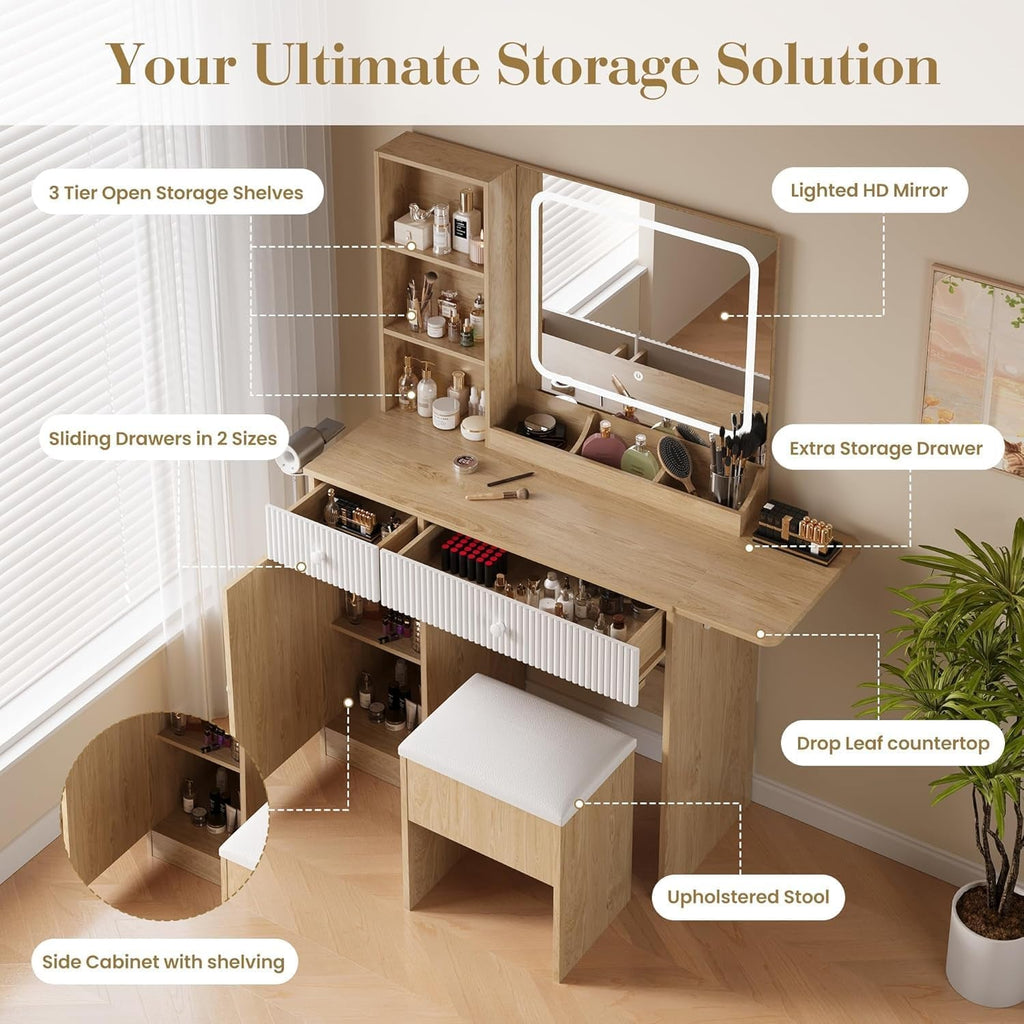 Aurelie Illuminated Vanity Desk with Drawers