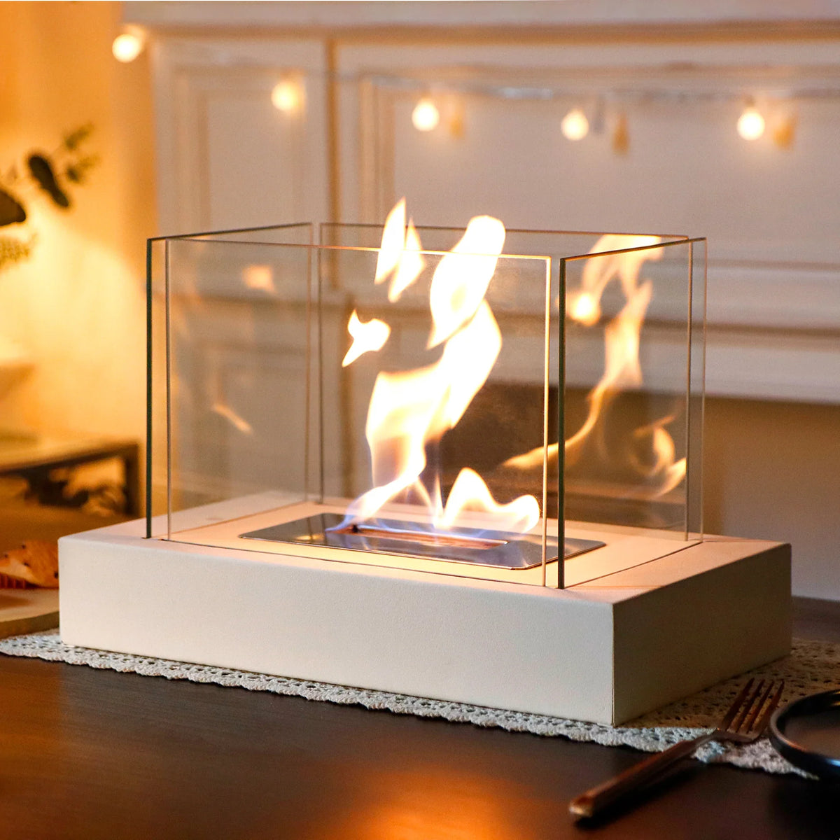 Four-Sided Glass Tabletop Fireplace