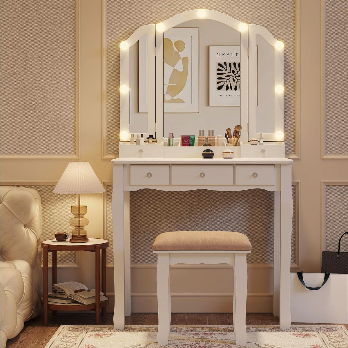 Genevieve Tri-Fold Illuminated Vanity Desk
