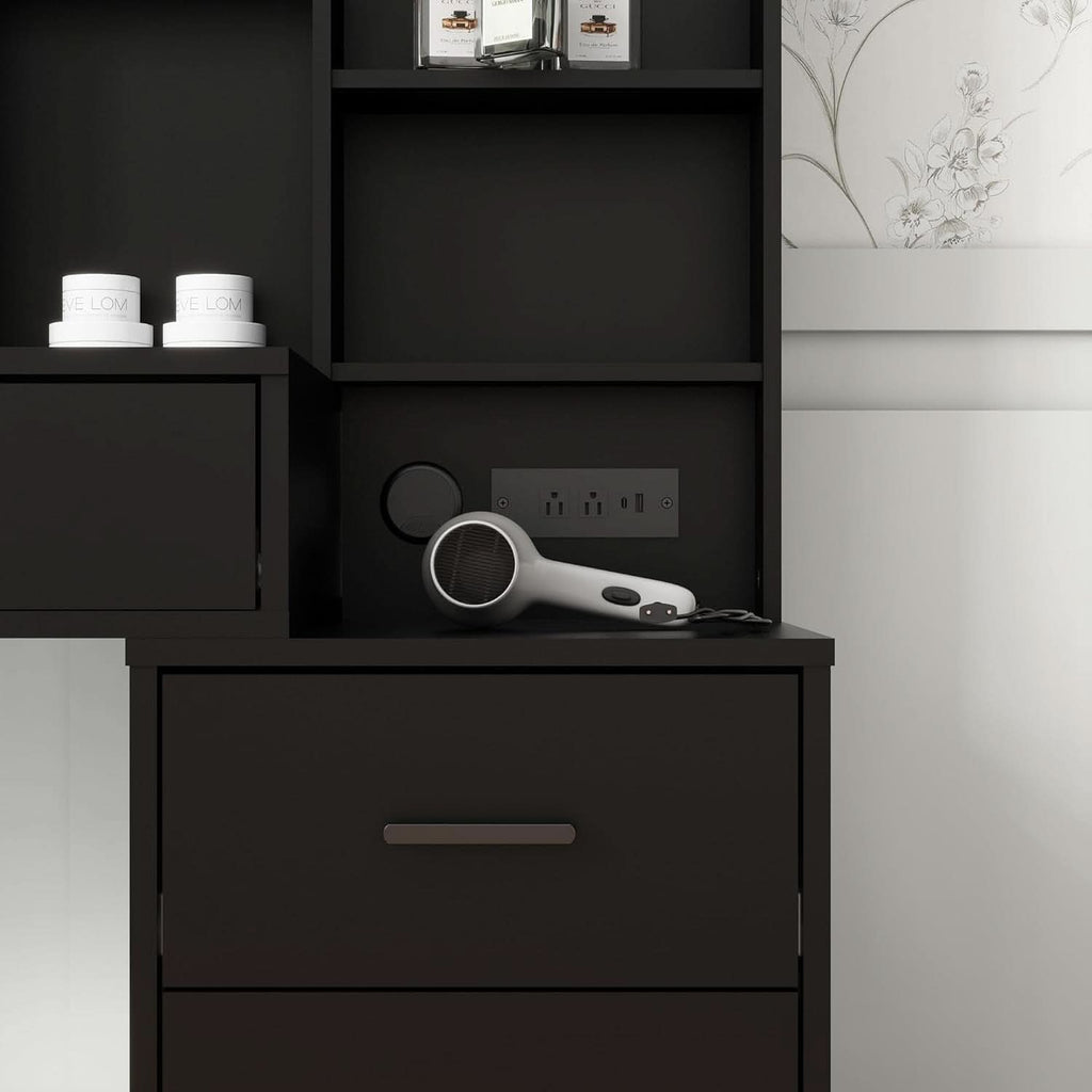 Odette Black Vanity Desk with Large Mirror