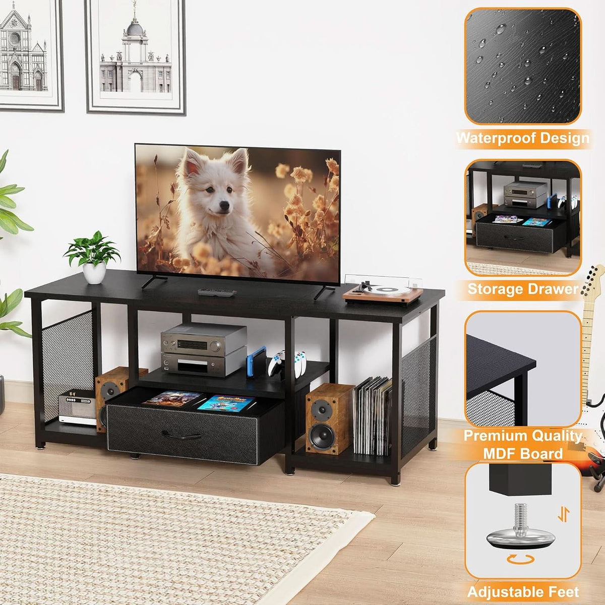 Industrial Black TV Console