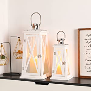 White Cross-Frame Lanterns — Set of 2