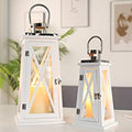 White Cross-Frame Lanterns — Set of 2