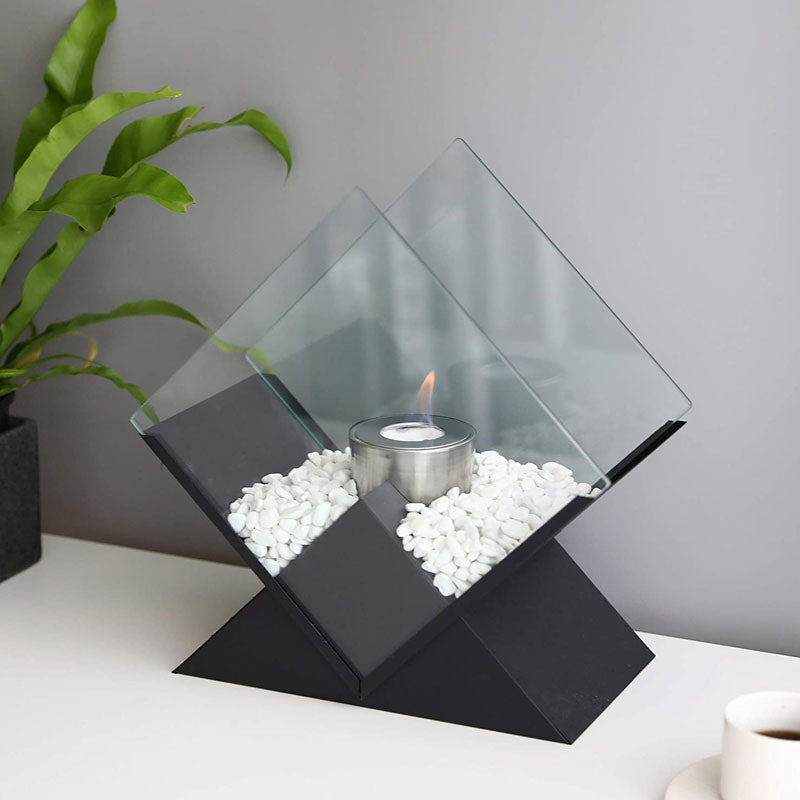 Sculptural Black Tabletop Fireplace