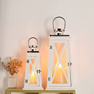 White Cross-Frame Lanterns — Set of 2