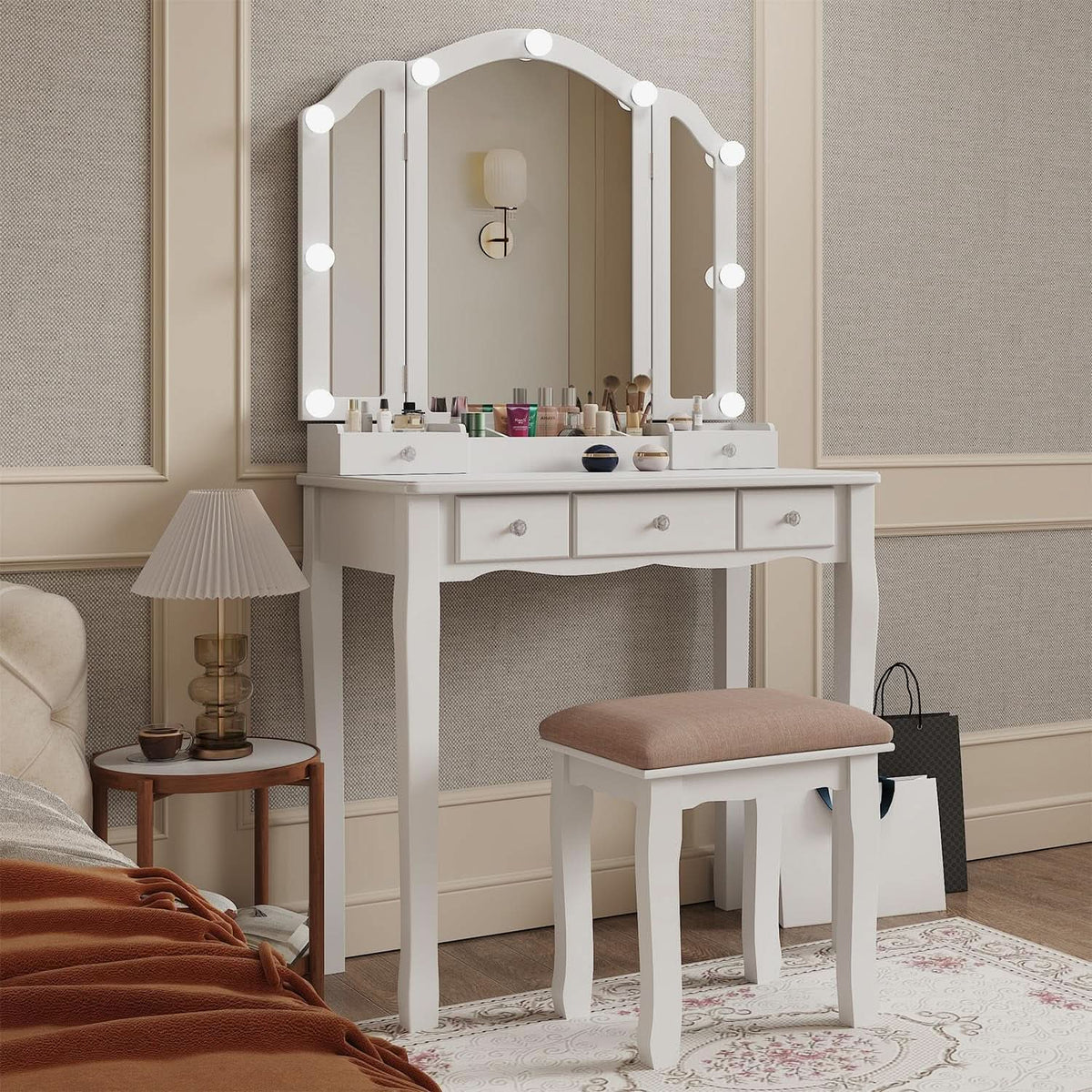 Genevieve Tri-Fold Illuminated Vanity Desk