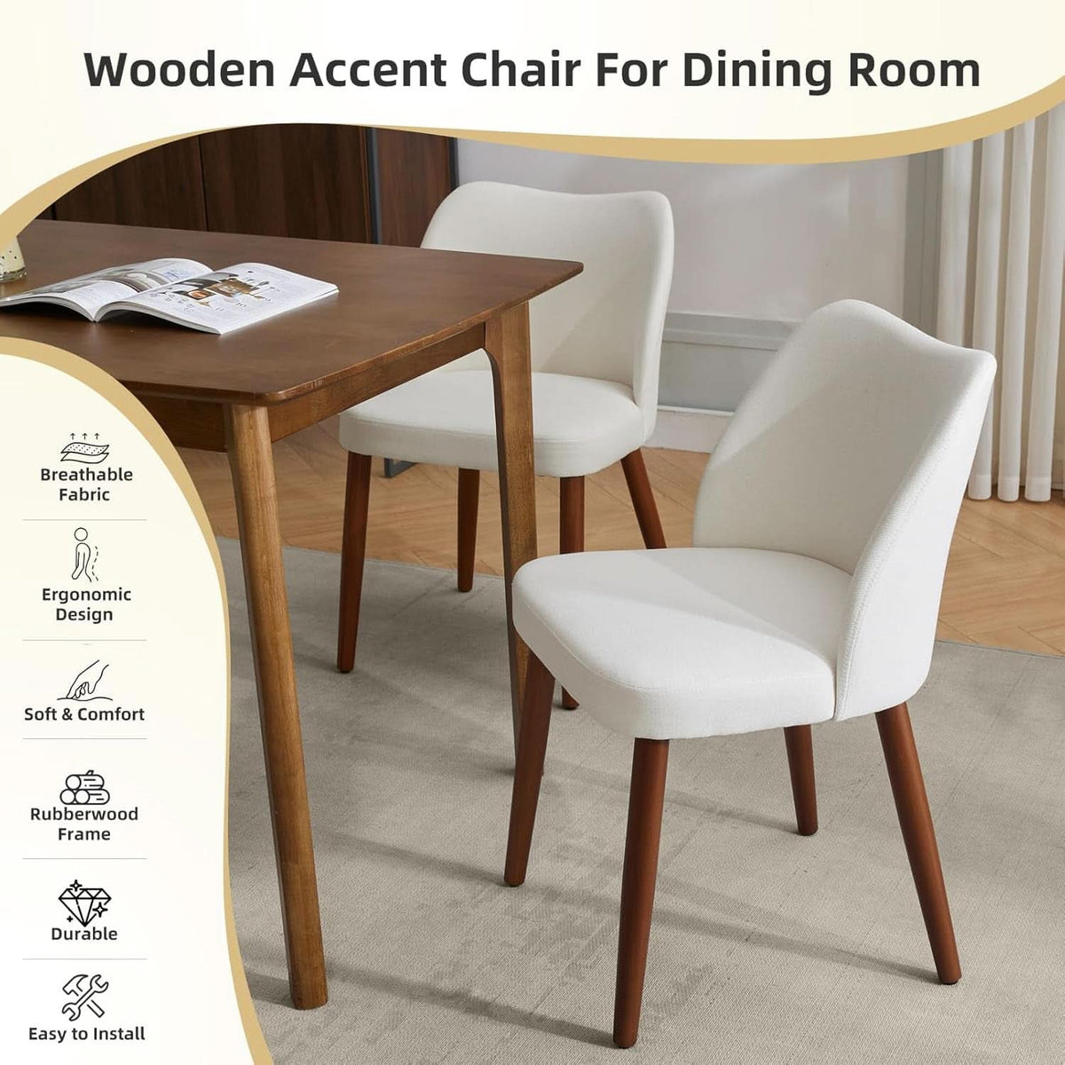 Elara Cream Upholstered Dining Chairs - Set of 2
