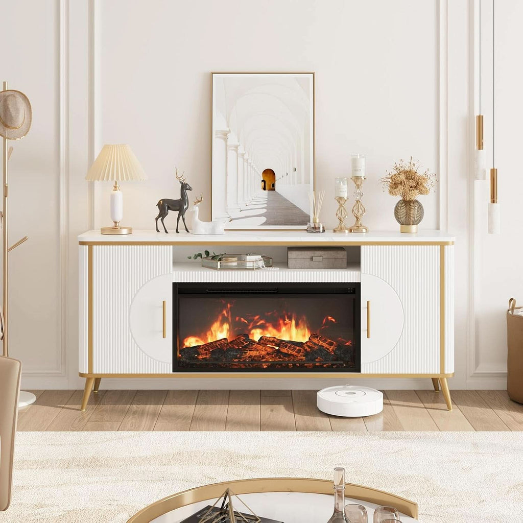 Fluted Fireplace TV Console