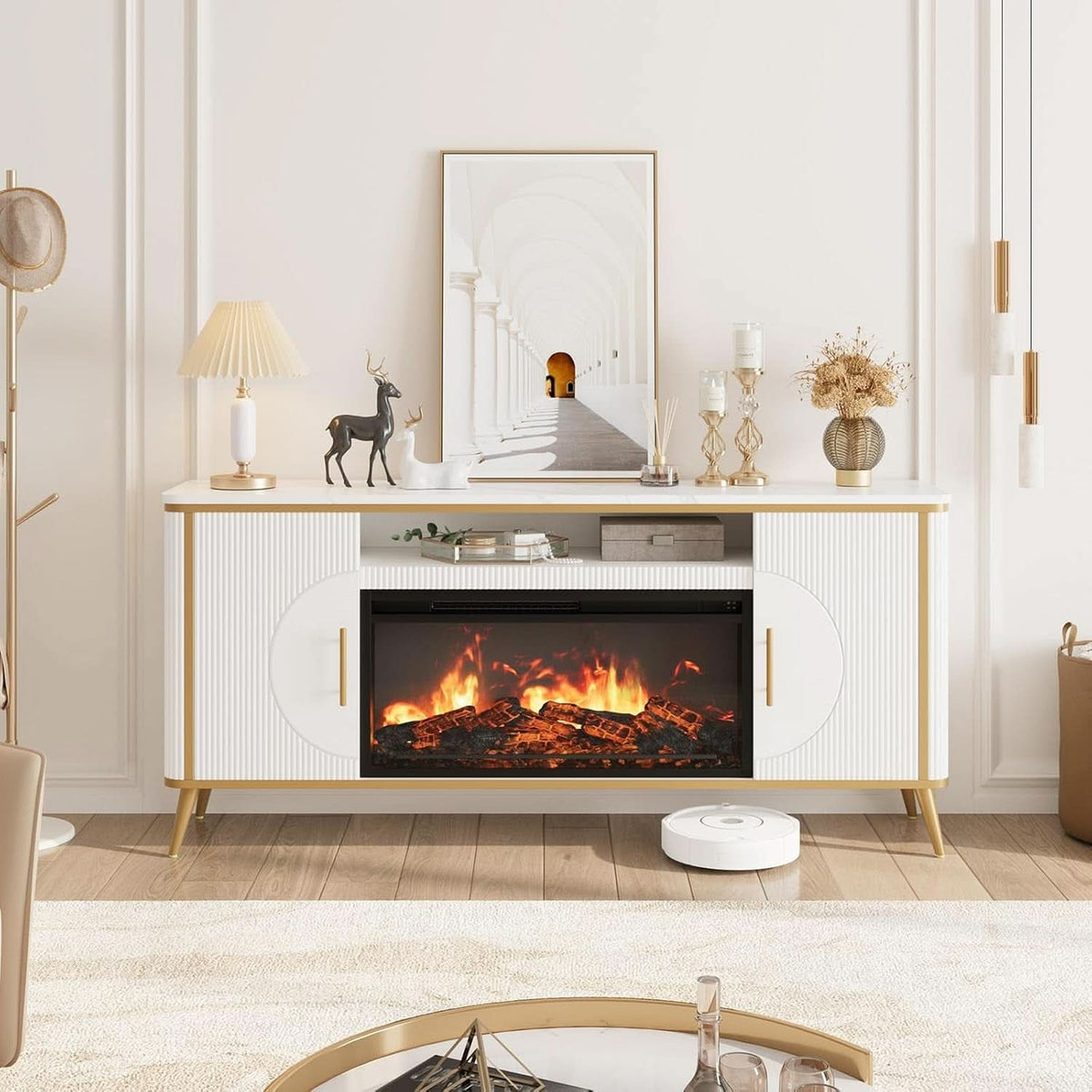 Fluted Fireplace TV Console
