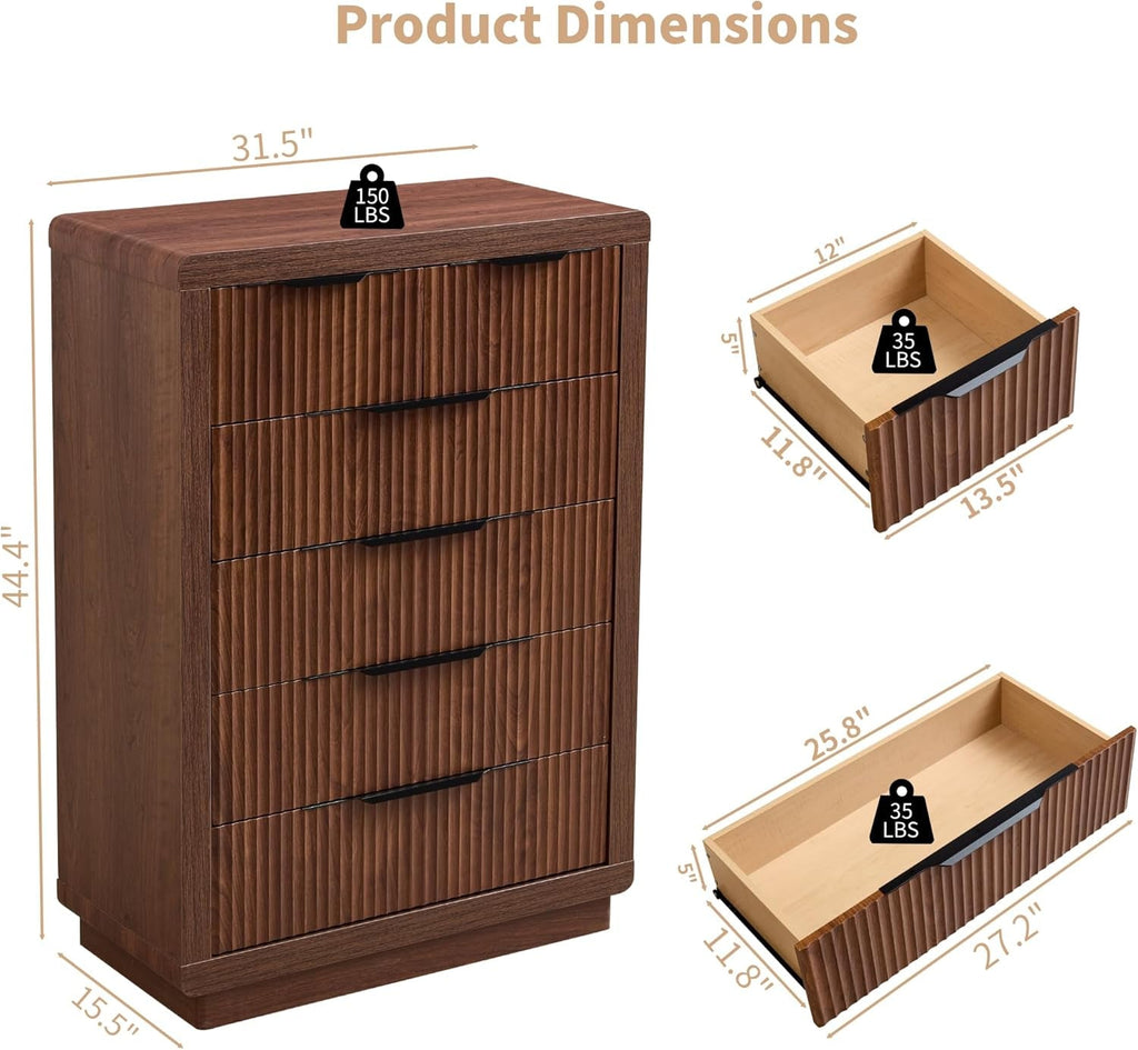Curved Fluted Six-Drawer Chest