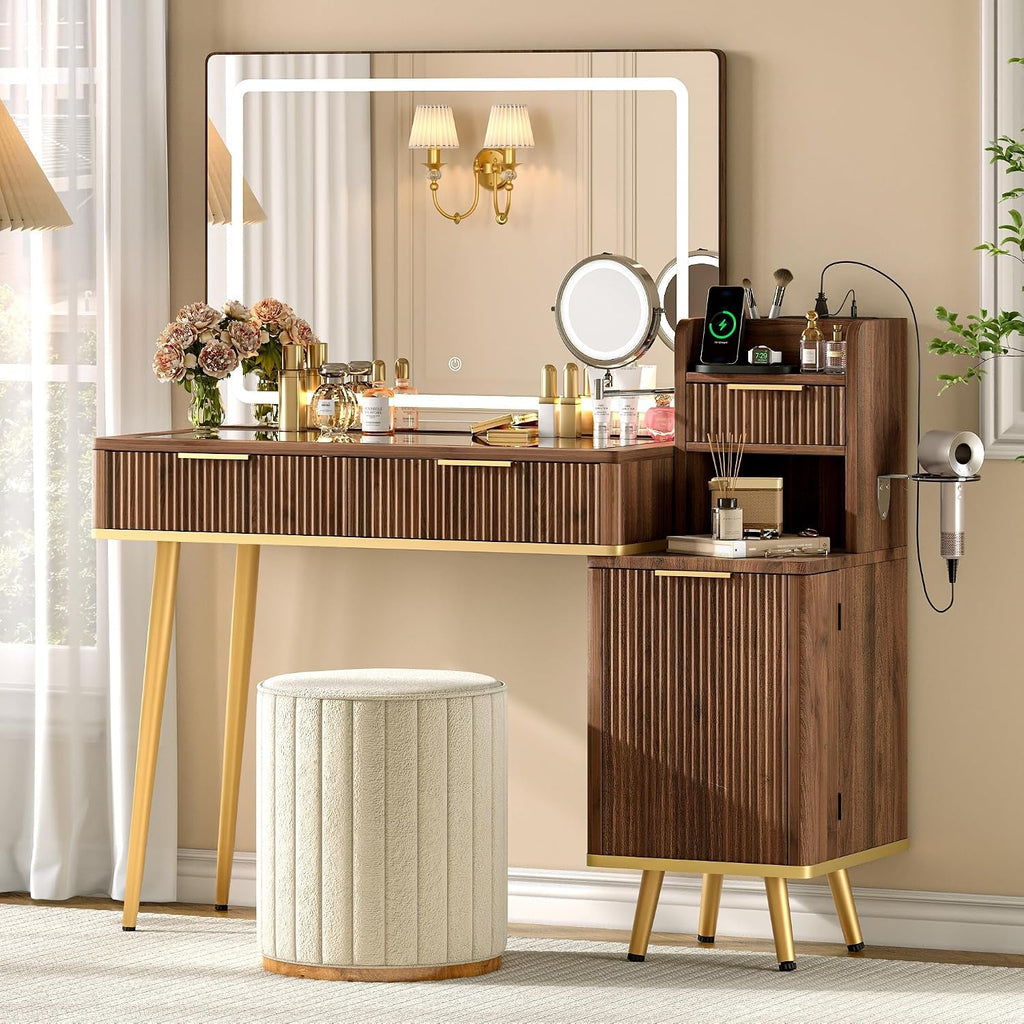 Solenne Walnut Makeup Vanity Desk