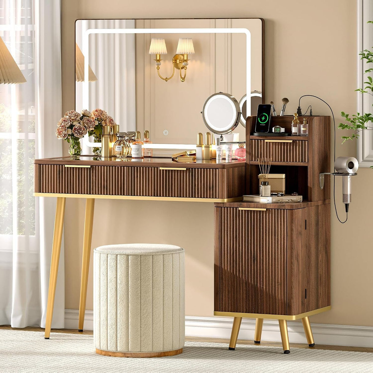Solenne Walnut Makeup Vanity Desk