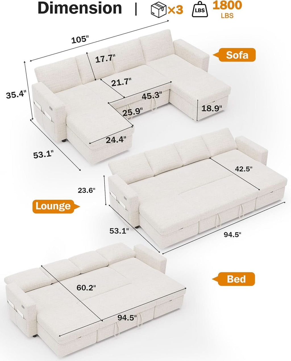 Elara U-Shaped Sleeper Sectional
