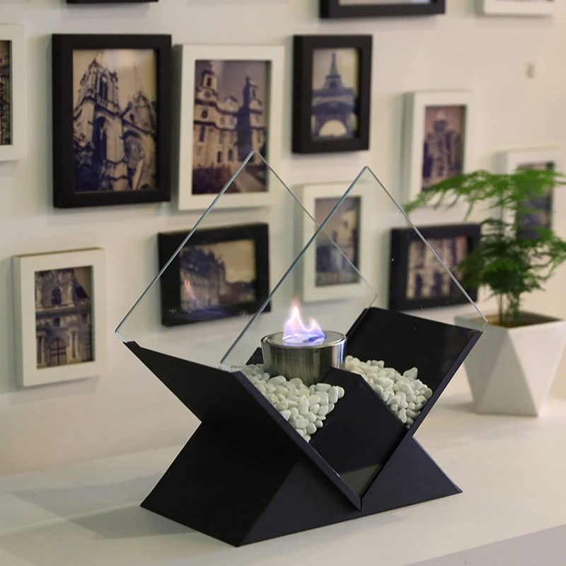 Sculptural Black Tabletop Fireplace