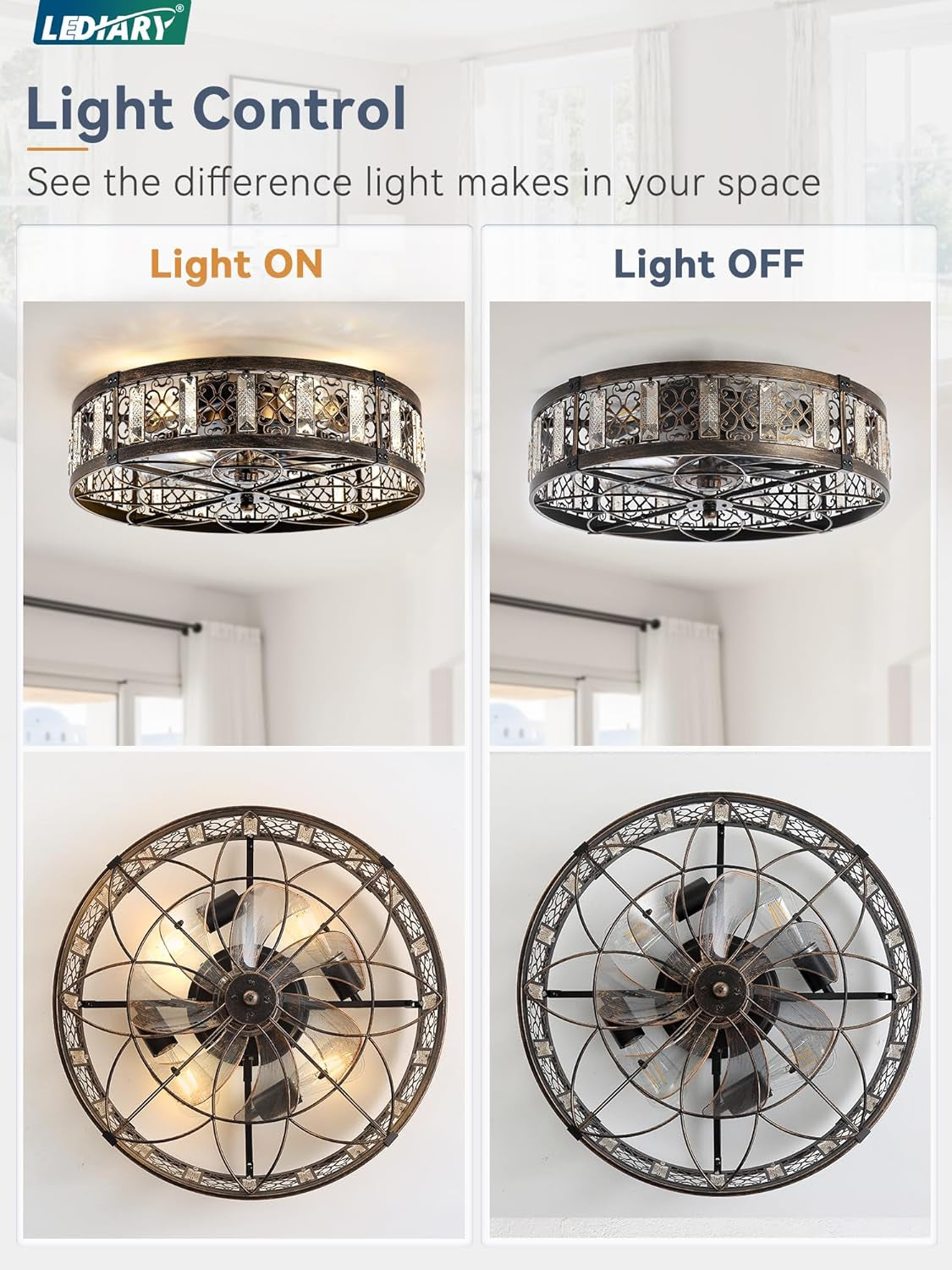 Black & Gold Caged Ceiling Fan