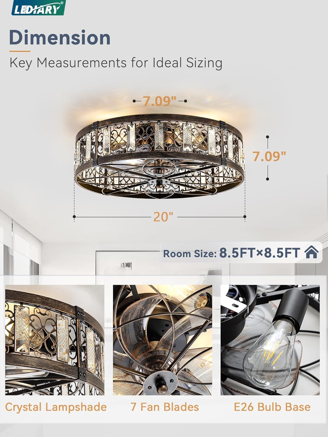 Black & Gold Caged Ceiling Fan