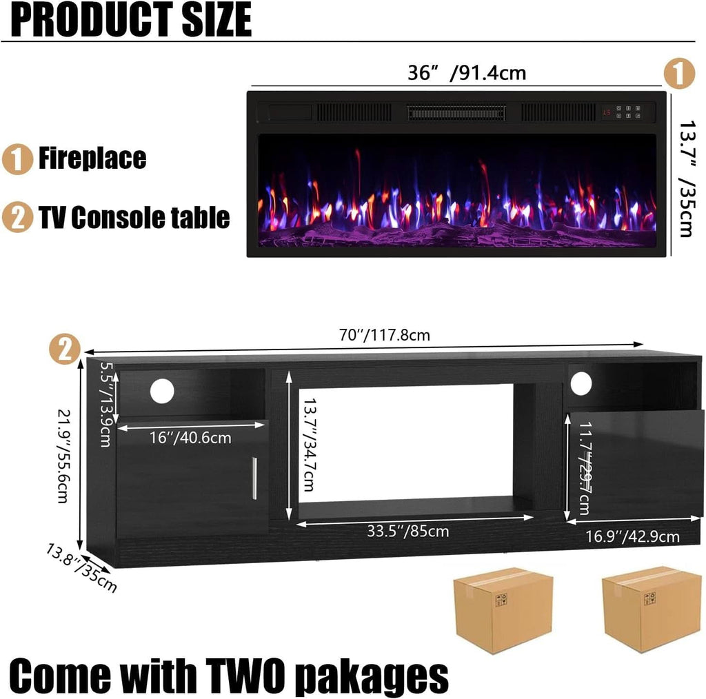 Black LED Fireplace TV Console