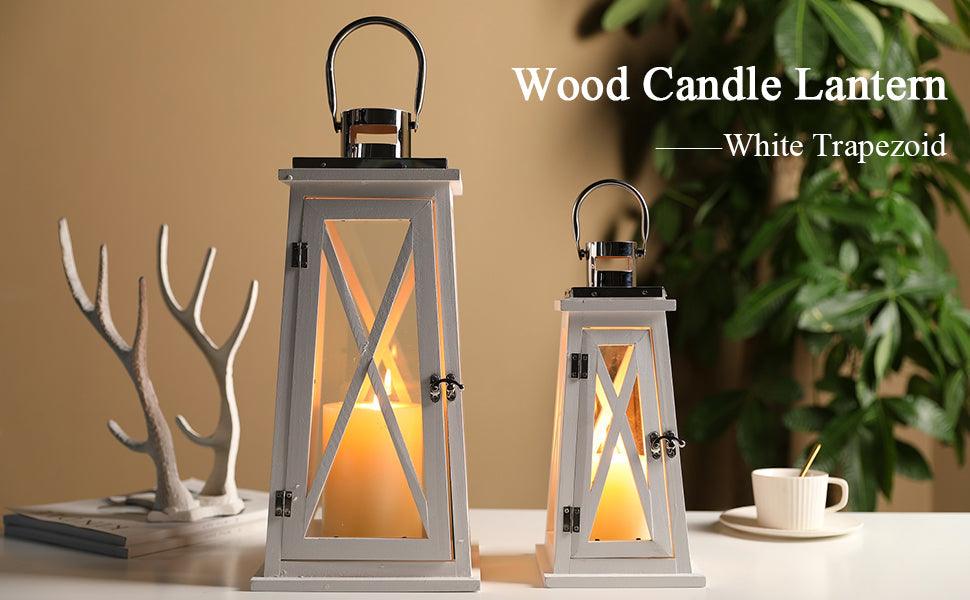 White Cross-Frame Lanterns — Set of 2