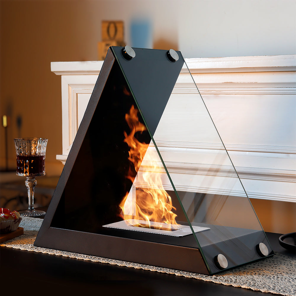 Triangular Glass Tabletop Fireplace
