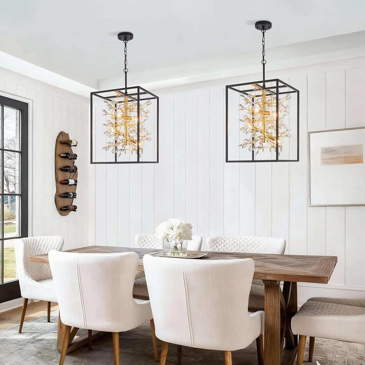 Metallic Blackened Gold Crystal Chandelier Four Light