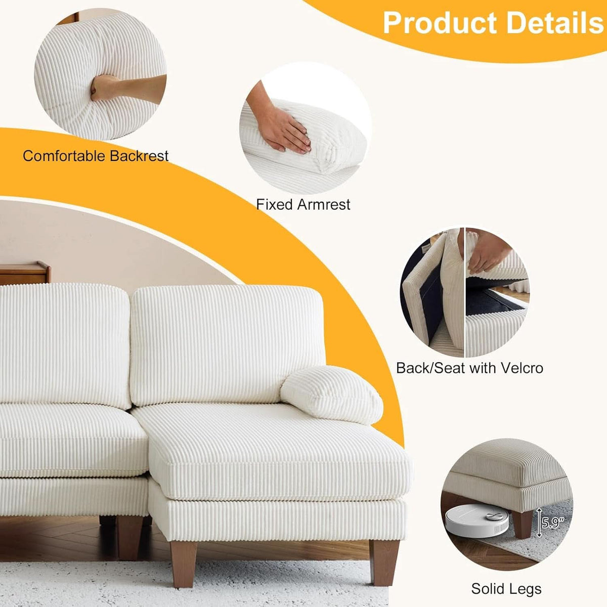 Lennox Corduroy U-Shaped Sectional