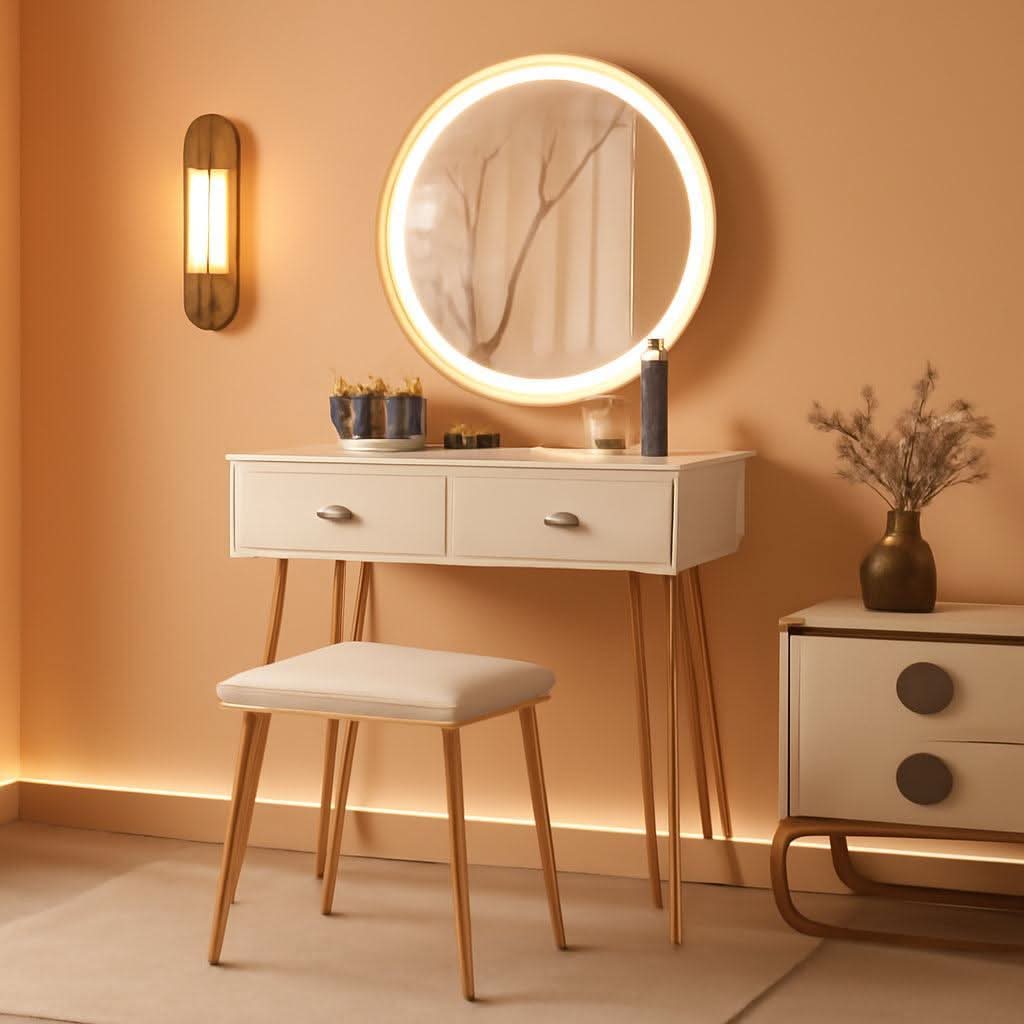 Margaux White & Gold Illuminated Vanity Desk