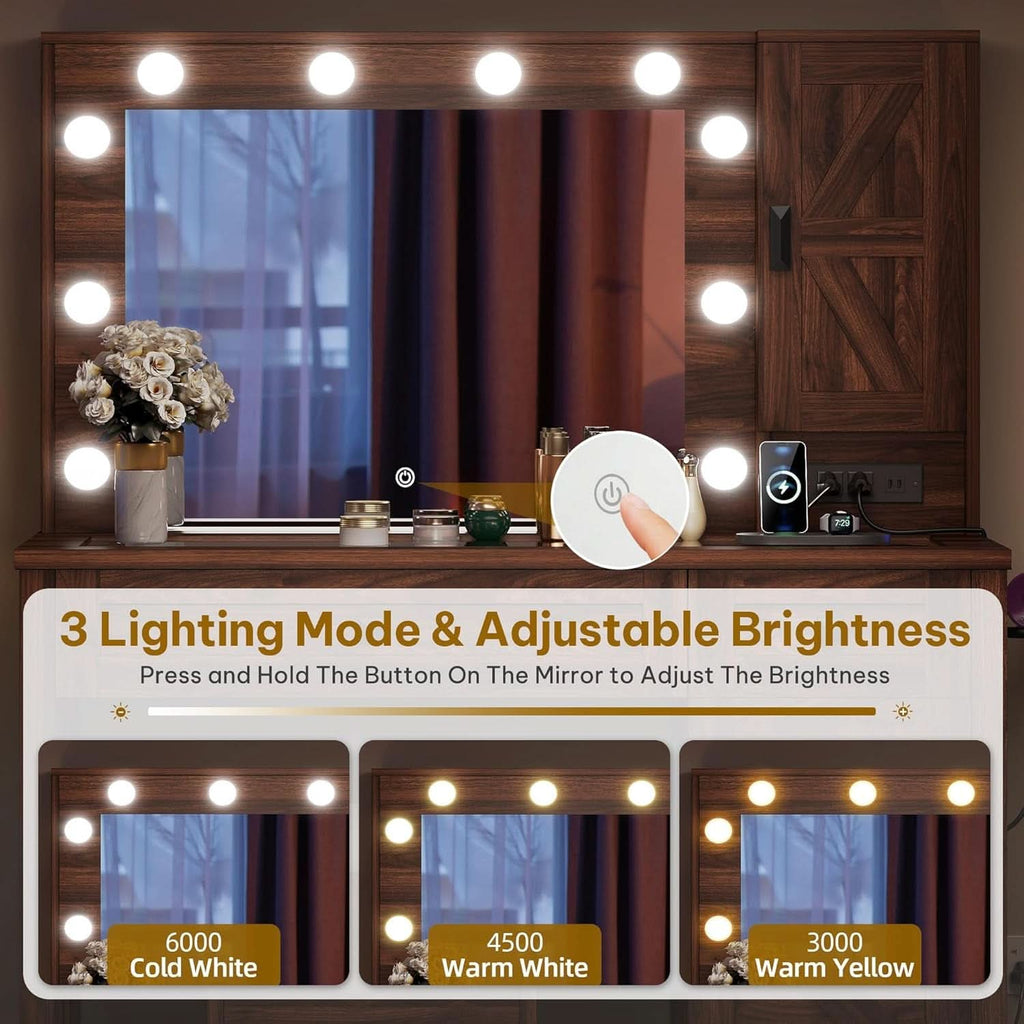 Colette Rustic Brown Illuminated Vanity Desk