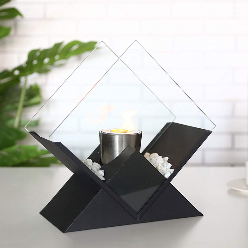 Sculptural Black Tabletop Fireplace