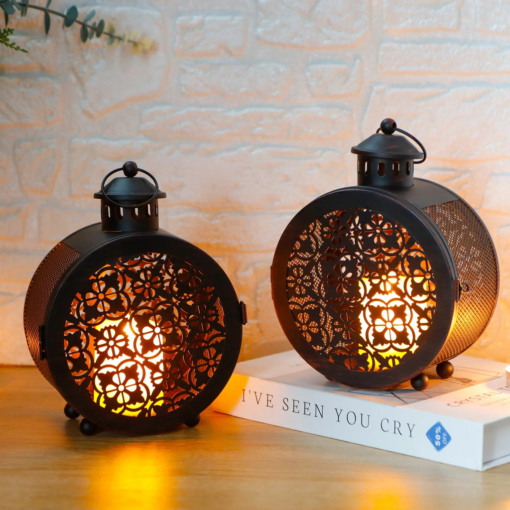 Round Filigree Candle Lanterns — Set of 2