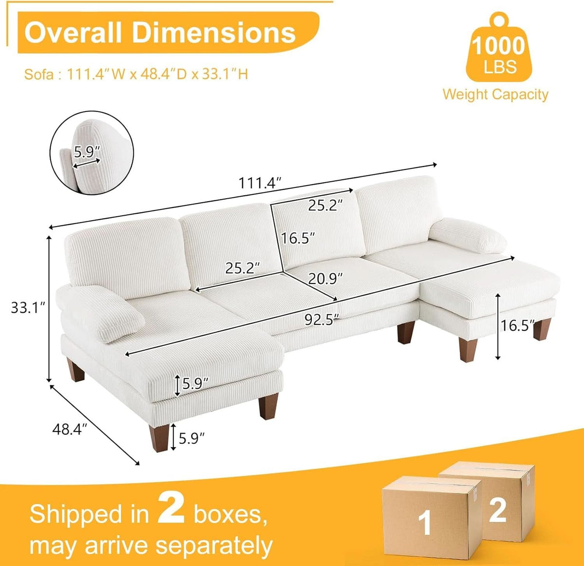 Lennox Corduroy U-Shaped Sectional