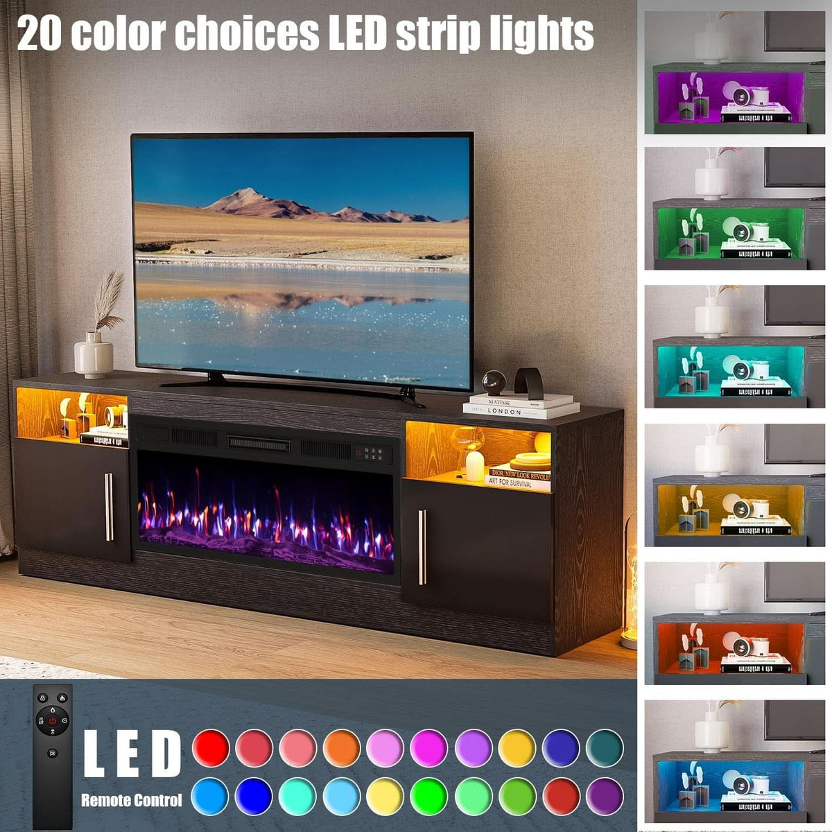 Black LED Fireplace TV Console